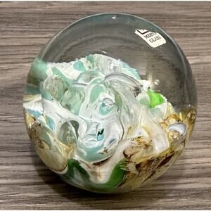 Art Glass Signed Mdina in Malta Paperweight Detailed Multicolor